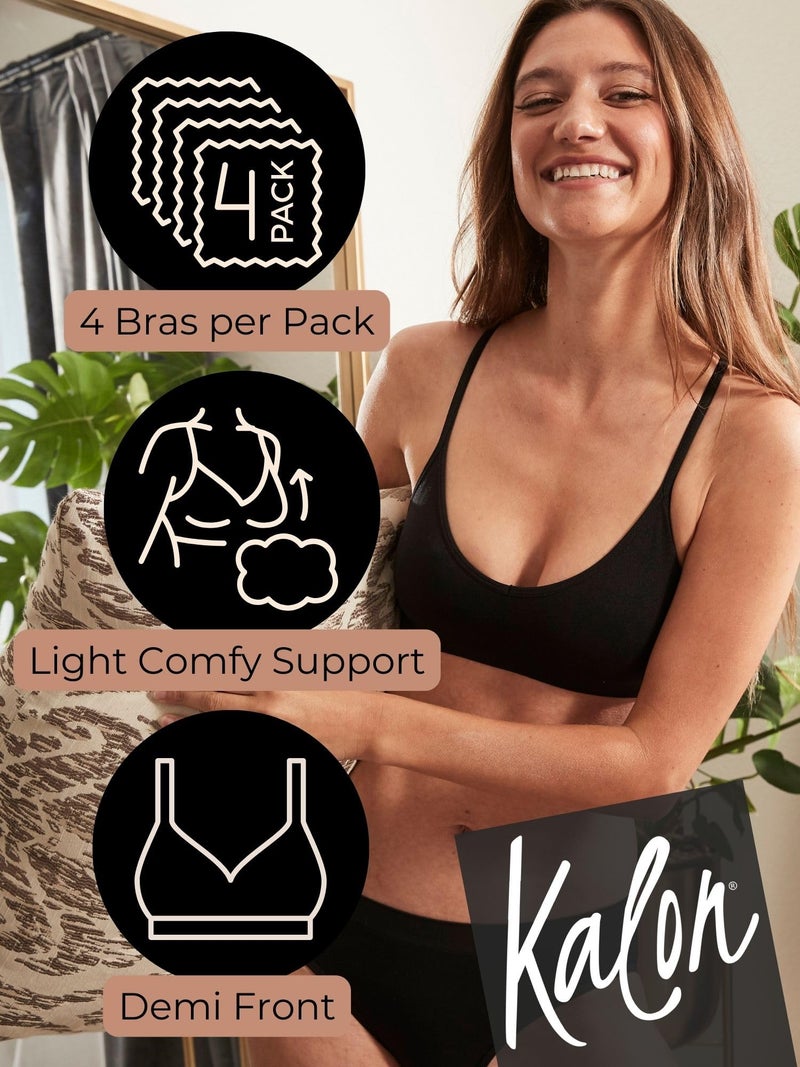 Kalon Womenâ€™s 4 Pack Demi Padded Bralette Wireless Comfortable Bra (S/M Busty, 4PK Black) - Image 2